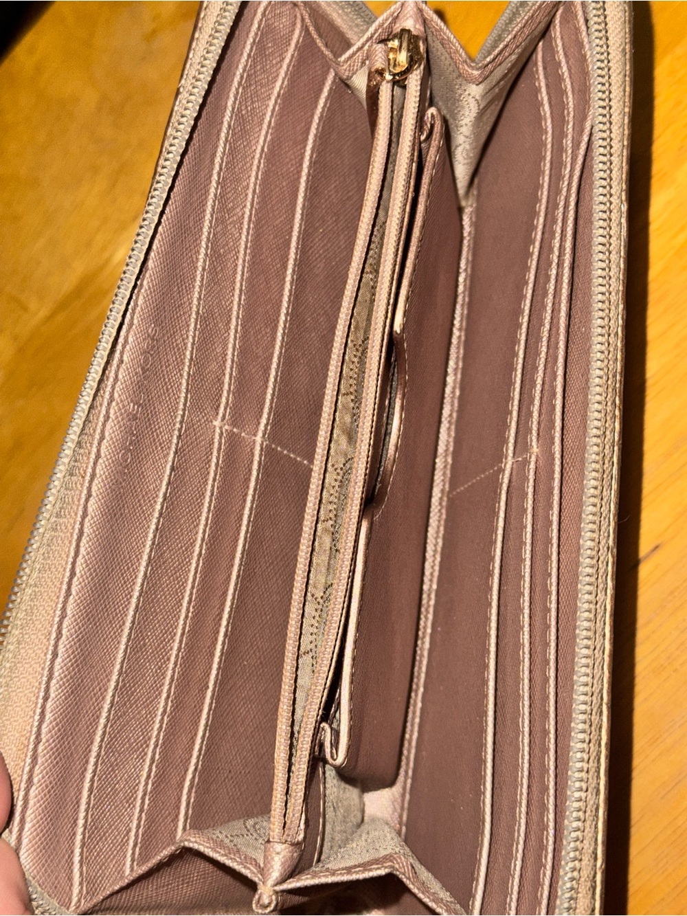 Michael Kors Gold Metallic Monogram Wristlet Zip Around Wallet Bag Plaque - Picture 5 of 12